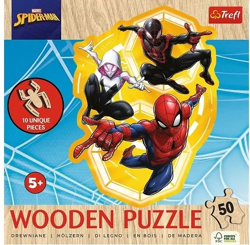 Puzzle drewniane 50 SpiderMan gotowy w akcji TREFL - tantis.pl