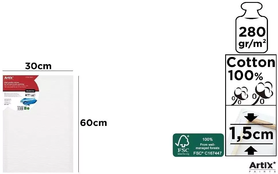 Podobrazie 30x60x1,5cm 280G/m2 - tantis.pl