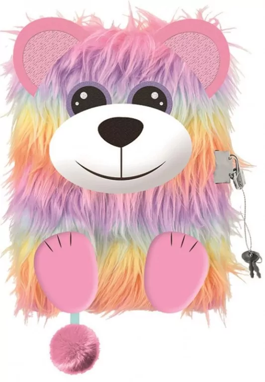 Pamiętnik z kłódką 3D włochacz RAINBOW BEAR A5, 96 kartek - tantis.pl