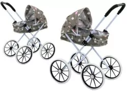 Wózek dla lalek duże koła składany gwiazdki szary