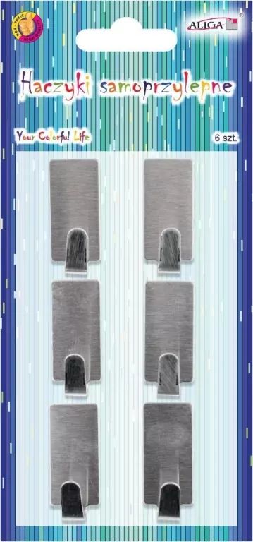 Haczyki samoprzylepne metalowe 1,5x3,5cm 6szt - tantis.pl
