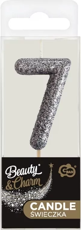 Świeczka piker 7 czarna brokatowa 11x3.5 cm - tantis.pl