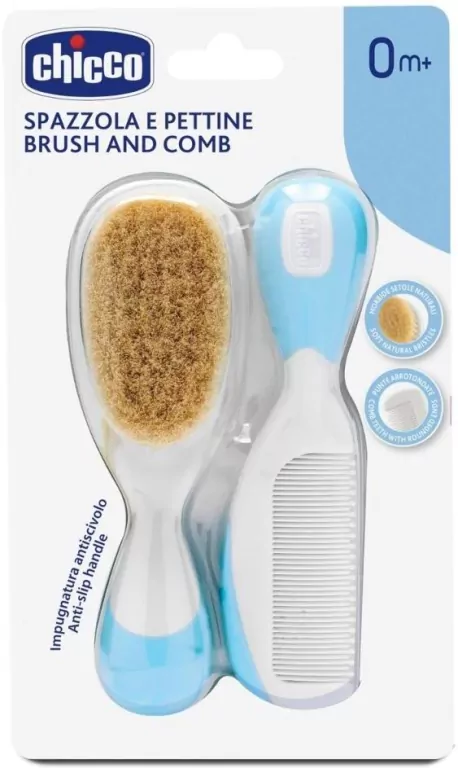 Szczotka + grzebyk z naturalnego włosia niebieskie - tantis.pl