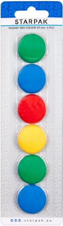 Magnes. Mix kolorów, średnica 29 mm, 6 sztuk. - tantis.pl