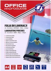 Folia do laminacji Office Products A4 216x303mm błyszcząca 100 sztuk transparentna