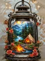 Diamentowa Mozaika Lampion z namiotem i ogniskiem w górach NO-2003111 - tantis.pl