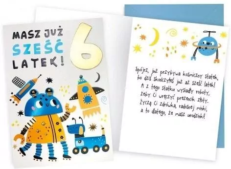 Karnet Urodziny 6 roboty - tantis.pl