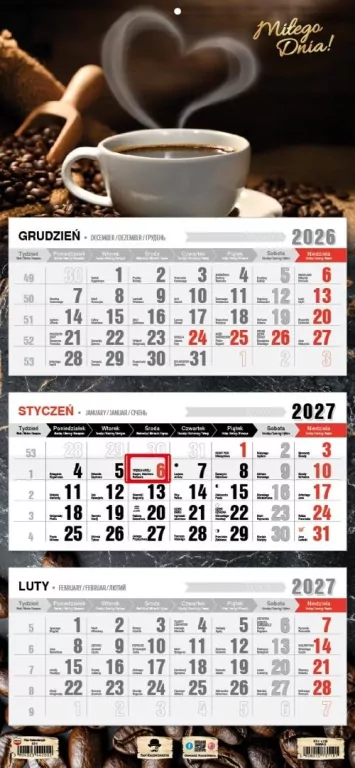 Kalendarz 2027 trójdzielny kawa 2 - tantis.pl