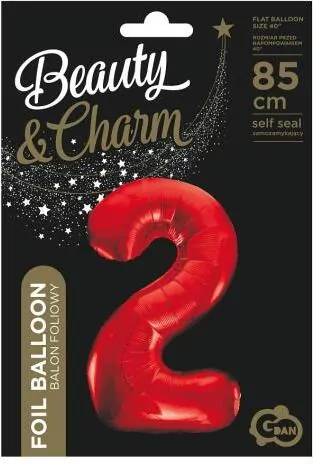 Balon foliowy 85cm. Cyfra 2. Czerwona - tantis.pl