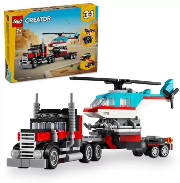 LEGO® Creator. Ciężarówka z platformą i helikopterem 31146 - tantis.pl