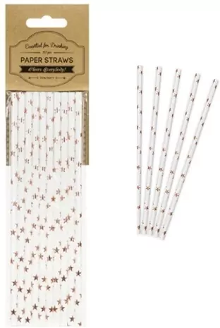 Słomki papierowe jasne różowe złoto 19.5cm, 10 sztuk - tantis.pl