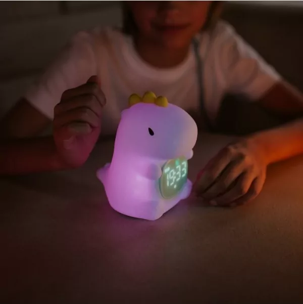 Lampka nocna LED RGB Dino z budzikiem - tantis.pl
