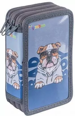 Piórnik z wyposaż. 3-komorowy Bulldog szary - tantis.pl