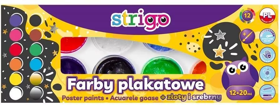 Strigo. Farby plakatowe 20ml, 12 kolorów - tantis.pl