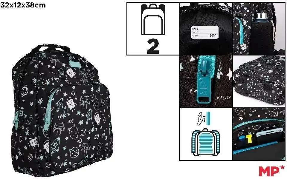 Plecak dwukomorowy Kosmos czarny 32x12x38cm - tantis.pl