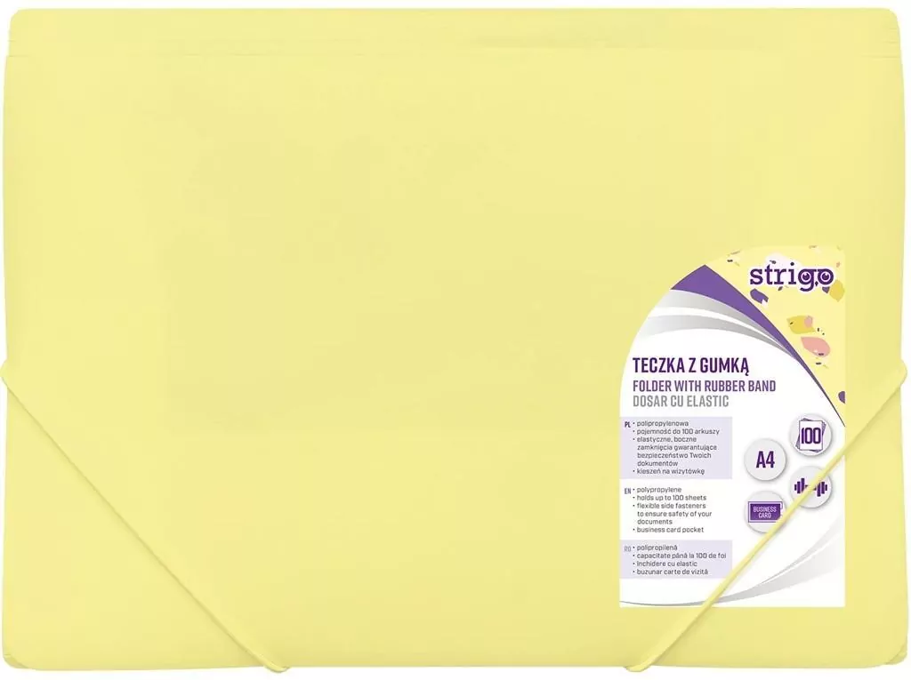 Teczka z gumką A4 PP pastel żółta STRIGO - tantis.pl
