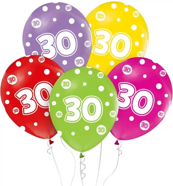Balony liczba 30 urodziny 30cm 5szt - tantis.pl