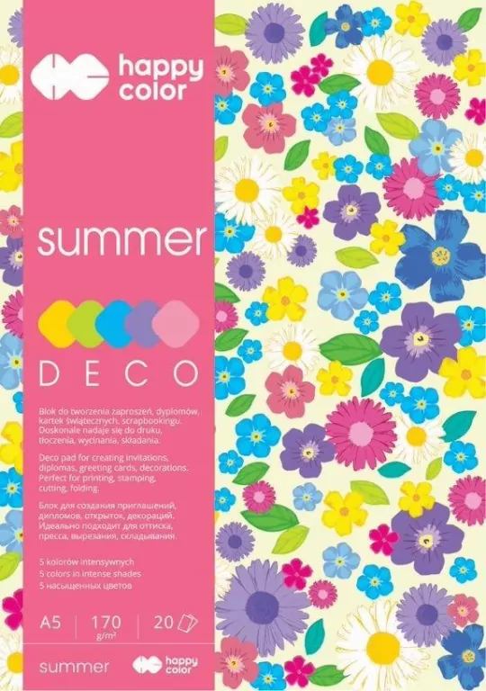 Blok A5/20ark. Deko summer. 5 kolorów 170g - tantis.pl