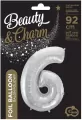 Balon foliowy cyfra 6 Beauty&Charm srebrna 92cm - tantis.pl