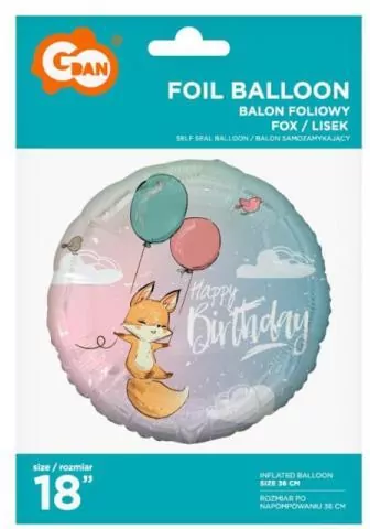 Balon foliowy Lisek Happy Birthday 45cm - tantis.pl