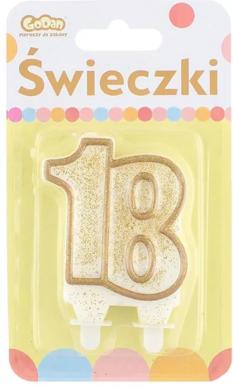 Świeczka liczba 18 urodziny, złoty kontur - tantis.pl