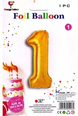 Balon foliowy złoty, cyfra 1