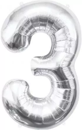 Balon foliowy B&C cyfra 3 srebrna 85cm - tantis.pl