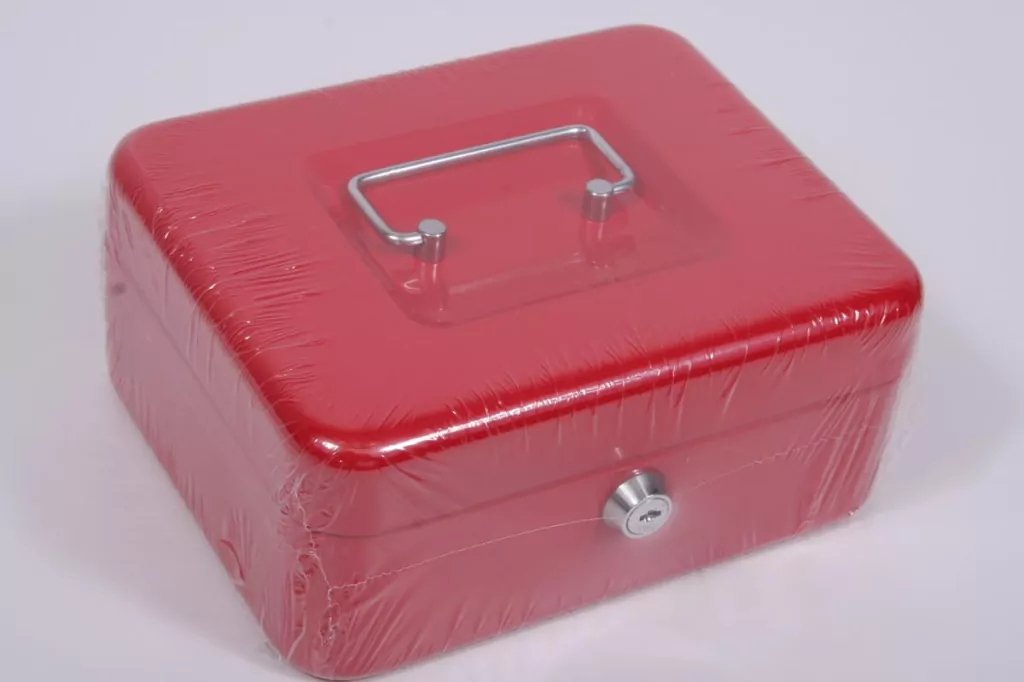 Kasetka na pieniądze metalowa, Czerwona 20x16x9 - tantis.pl