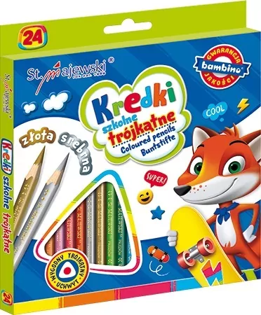 Kredki trójkątne 24 kolory BAMBINO - tantis.pl