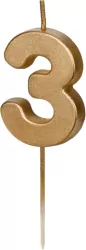 Świeczka urodzinowa 4,5cm. Cyfra 3. Złota