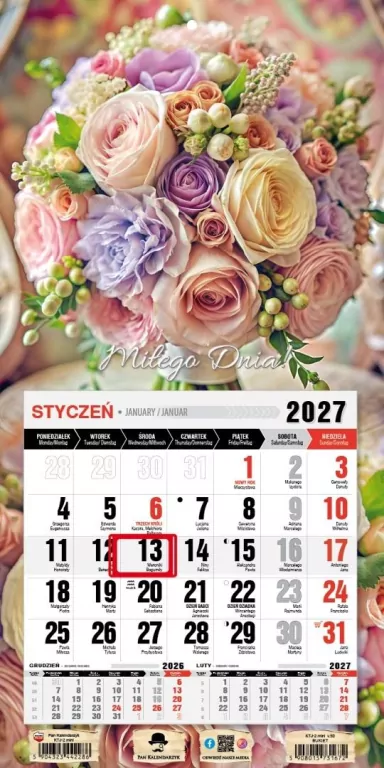 Kalendarz 2027 jednodzielny mini z magne. Bukiet - tantis.pl