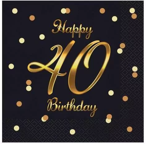 Serwetki B&C Happy 40 Birthday czarne - tantis.pl