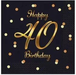 Serwetki B&C Happy 40 Birthday czarne