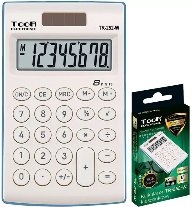 Kalkulator kieszonkowy 8-pozycyjny TR-252-W TOOR - tantis.pl