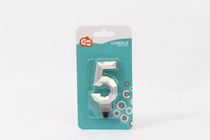 Świeczka cyferka 5 - Diament metalik srebrny 7,6cm - tantis.pl