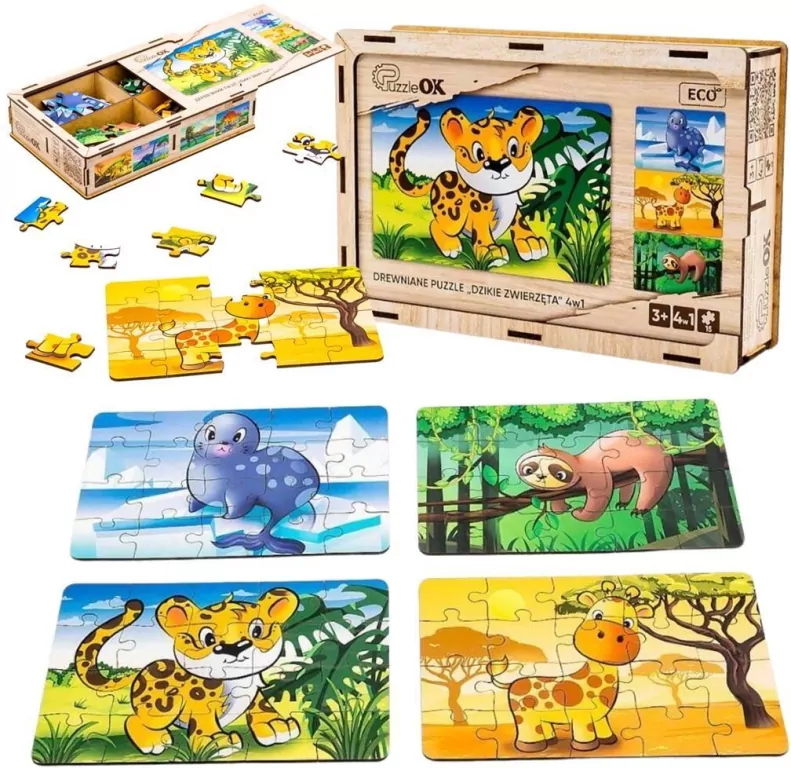 Puzzle drewniane 4w1 dzikie zwierzęta - tantis.pl
