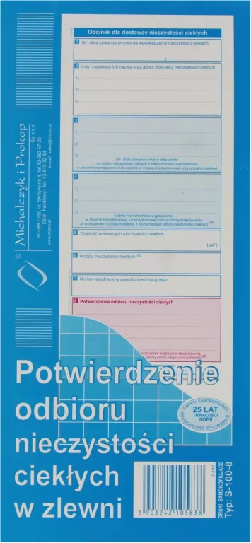 Potwierdzenie odbioru nieczystości...S-100-8 - tantis.pl