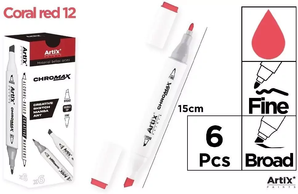 Marker Chromax z 2 końcówk. coral red 12 (6szt) - tantis.pl
