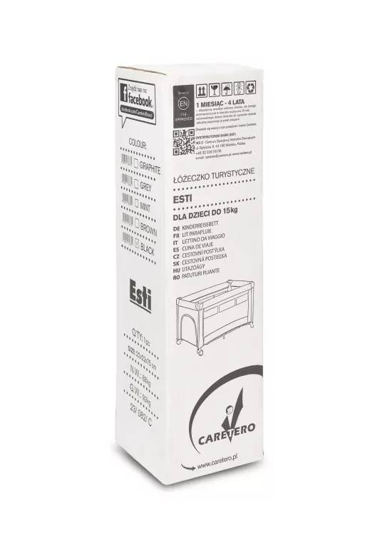 Caratero Łóżeczko turystyczne Esti opuszczany bok czarne - tantis.pl