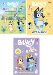 Pakiet: Naklejamy! Bluey. Książka do wyklejania / Oto Bluey! Zabawy i zadania z naklejkami / Ale zabawa. Wesoła kolorowanka. Bluey