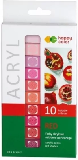 Farba akrylowa 12ml 10 kol czerwony HAPPY COLOR - tantis.pl