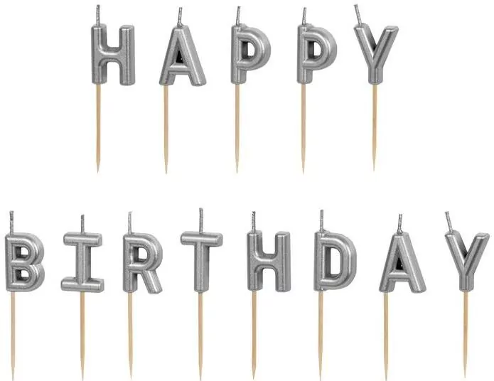 Świeczki urodzinowe Happy Birthday srebrny - tantis.pl