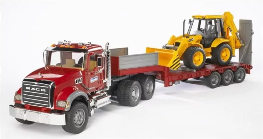 MACK z naczepą i koparko-ładowarką JCB - tantis.pl