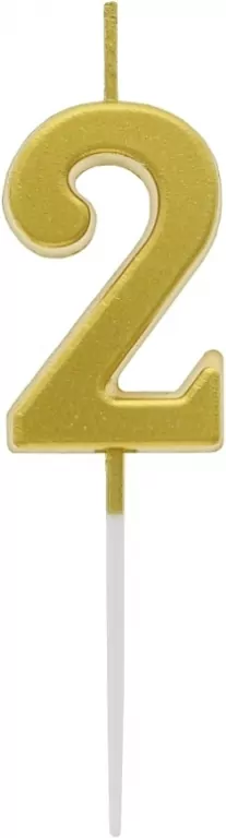 Świeczka piker 9,5cm. Metaliczna złota. Cyfra 2 - tantis.pl