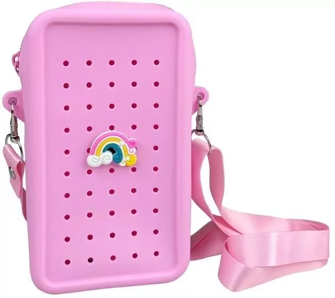 Torebka crossbody silikon różowa + przypinka - tantis.pl