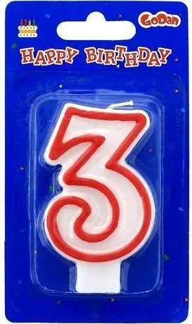 Świeczka. Cyfra 3. Czerwony kontur 7 cm - tantis.pl