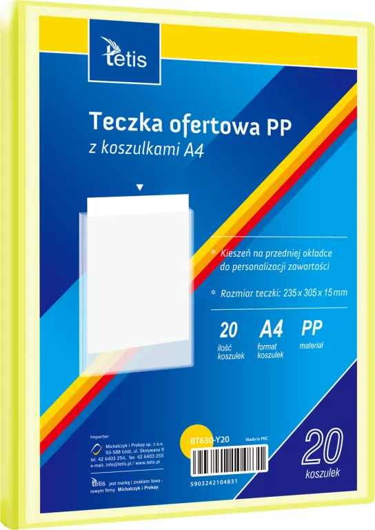 Teczka ofertowa A4 PP + 20 koszulek żółta - tantis.pl