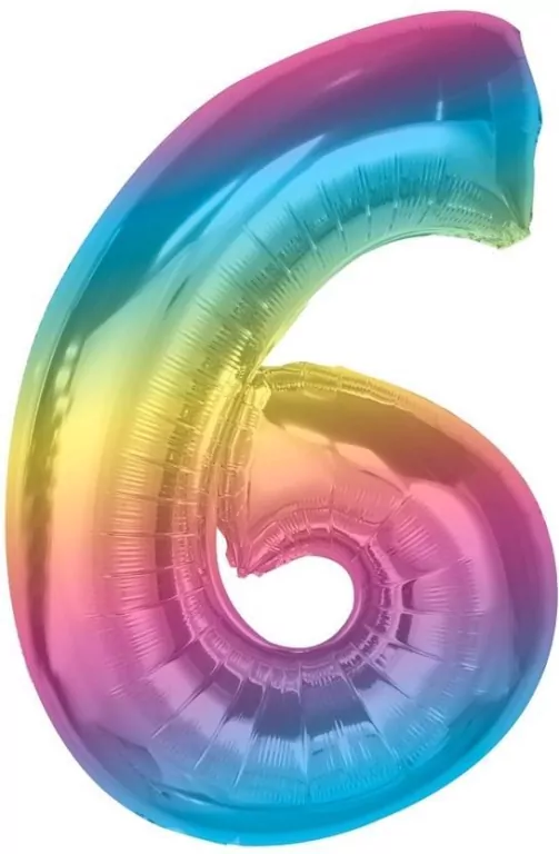 Balon foliowy cyfra 6 tęczowa Smart 92cm - tantis.pl