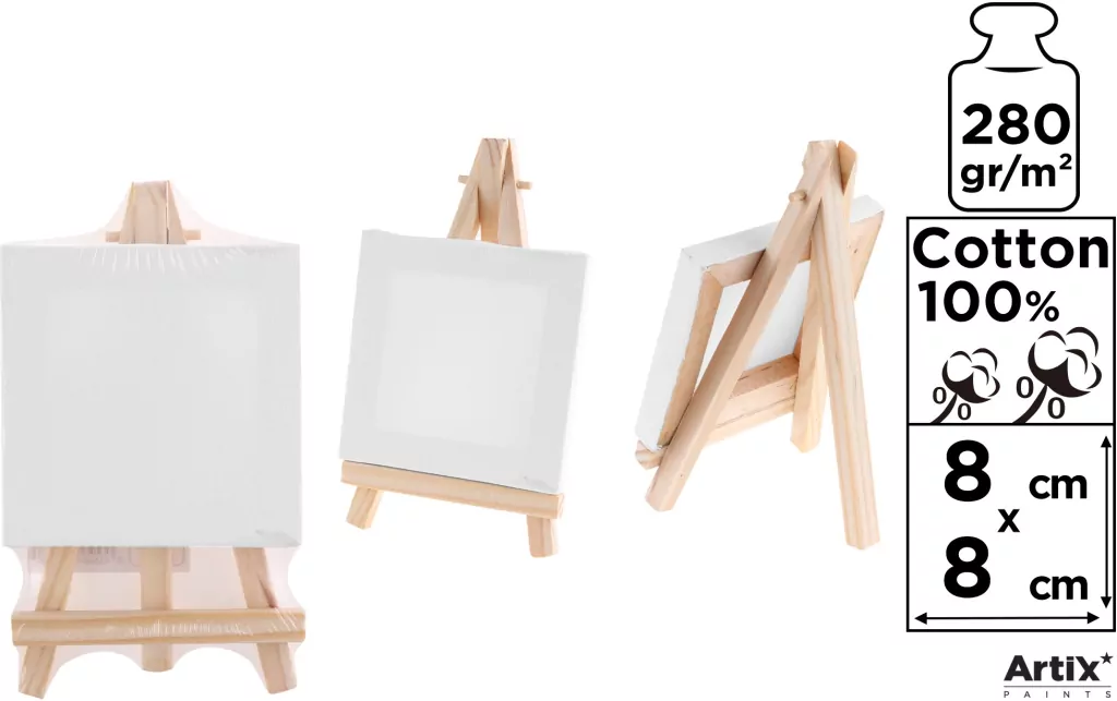 Podobrazie mini 8x8cm 280G/m2 + sztaluga - tantis.pl