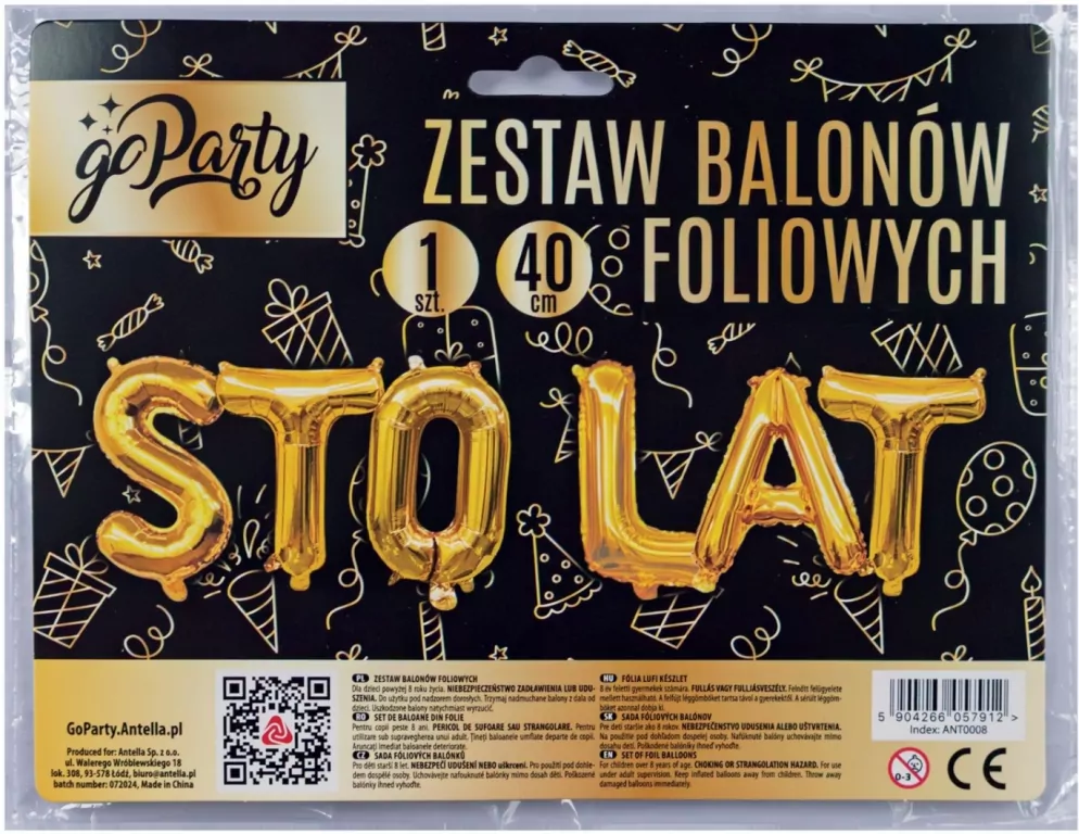 Zestaw balonów foliowych Sto Lat złote - tantis.pl